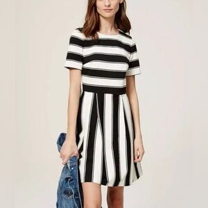 LOFT Women’s Black and White Striped Short Sleeve Dress